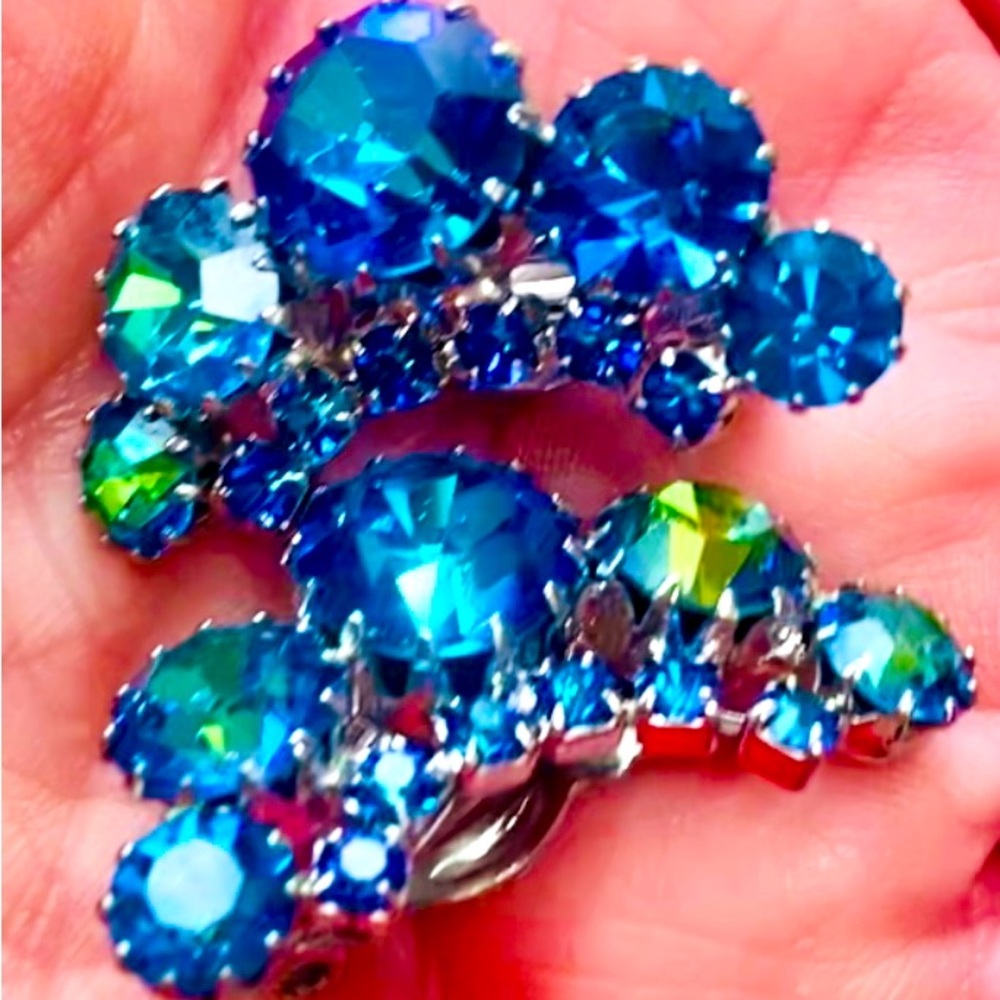 WEISS Vintage Earrings Blue AB Crystal signed Weiss Beautiful! From the 50’s